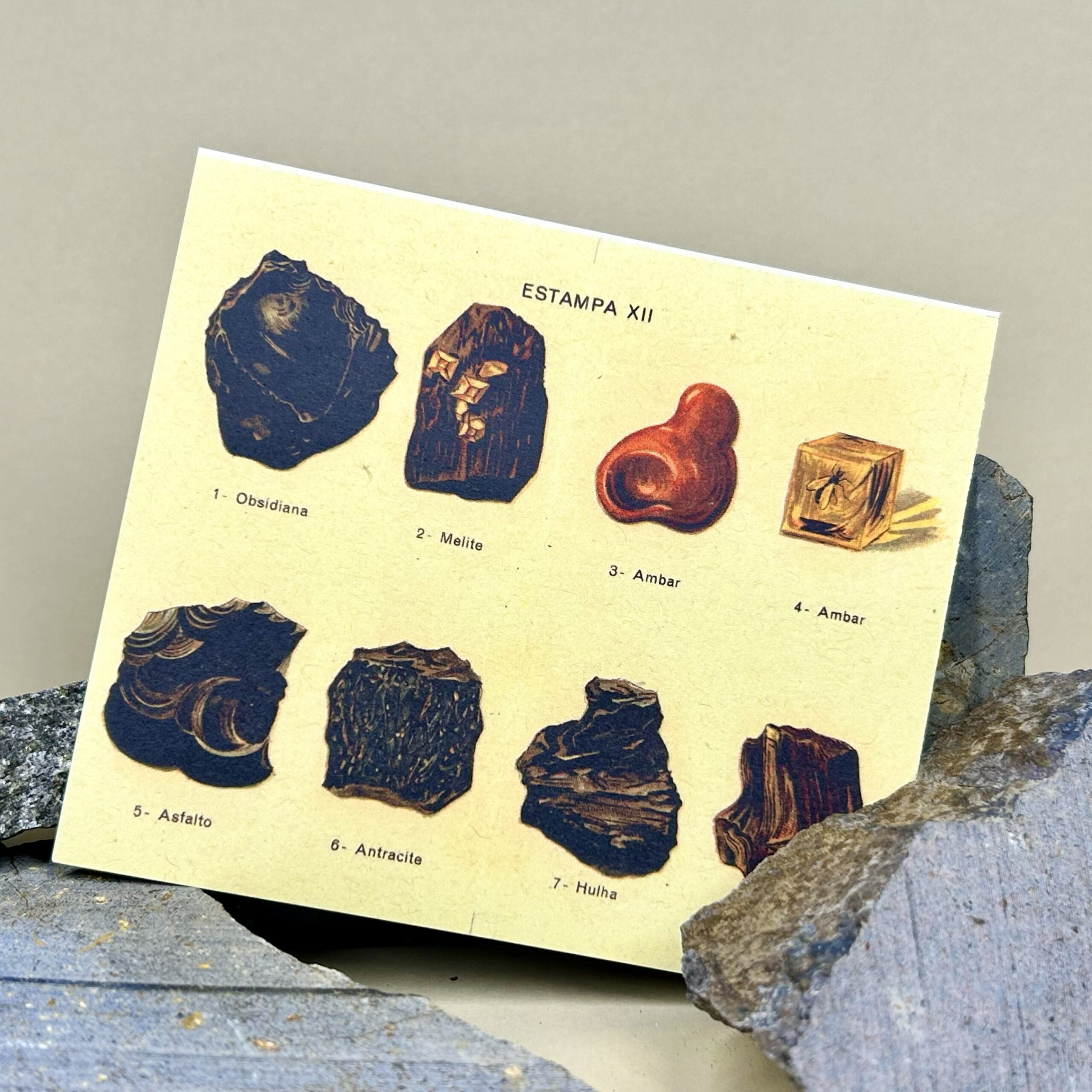 Ilustración antigua rocas y minerales. Estampa XII